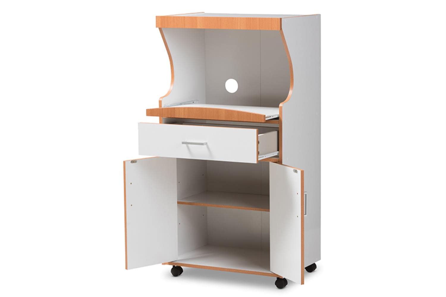 Baxton Studio Edonia Modern and Contemporary Beech Brown and White Finish Kitchen Cabinet