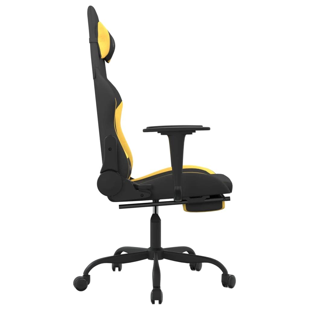 vidaXL Adjustable Gaming Chair with Footrest and High Backrest - Black and Yellow Polyester Fabric, Modern Office and Home Seating Solution