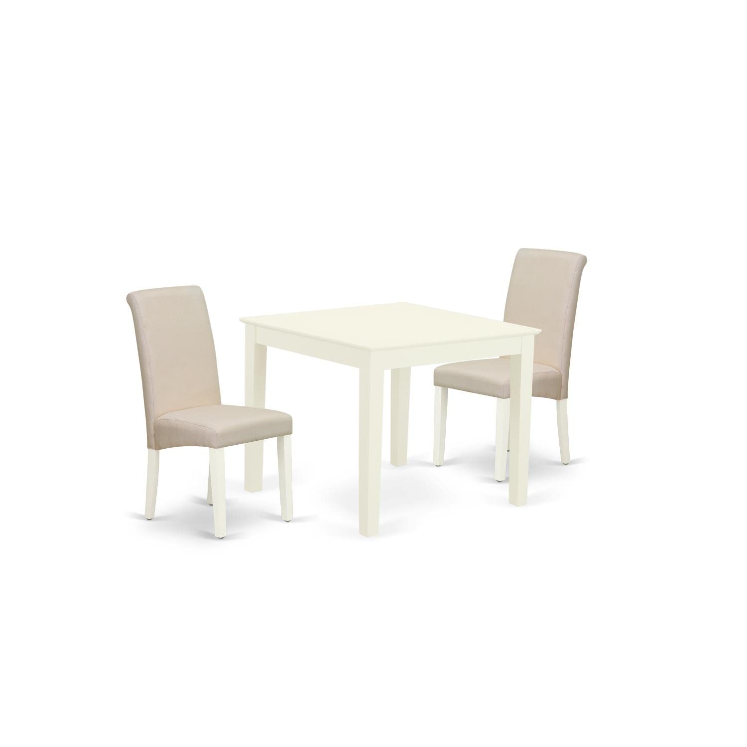 East West Furniture Oxba3-Lwh-01 3 Piece Kitchen Table Set For Small Spaces Contains A Square Dining Room Table And 2 Cream Linen Fabric Upholstered Chairs, 36X36 Inch, Linen White
