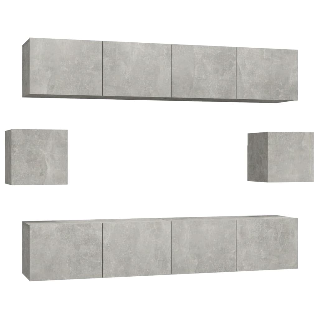 vidaXL 6 Piece TV Cabinet Set Concrete Gray Engineered Wood