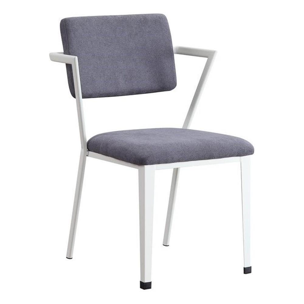 Acme Cargo Fabric Upholstered Dining Arm Chair in Gray and White Set of 2