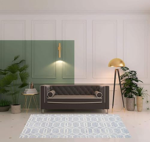 HomeRoots 512201 8 x 10 ft. Blue & Ivory Wool Geometric Hand Tufted Handmade Stain Resistant Rectangle Area Rug