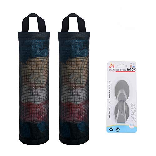 Mesh Garbage Bag Sulimy Plastic Bag Holder Dispensers 2Pcs Folding Hanging Storage Trash Bags Holders Organizer Recycling Grocer