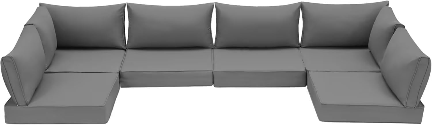 Homrest Outdoor Replacement Cushions For Patio Furniture,Water-Repellent Sofa Cushion For 6-Seat Rattan Wicker Sectional Patio C