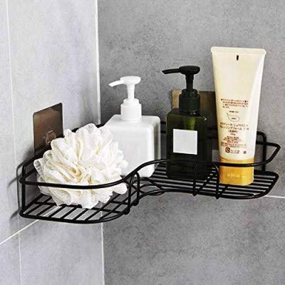 Alboss Stainless Steel SelfAdhesive Metal Storage Organizer Bathroom Corner Rack Shelves (Black)