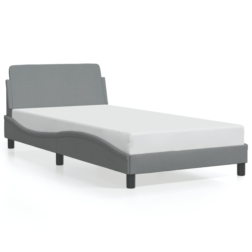 vidaXL Elegant Single Bed Frame- Fabric, Light Gray 39.4&quot;x74.8&quot;, Supportive Legs, Plywood Slats, Stylish Headboard