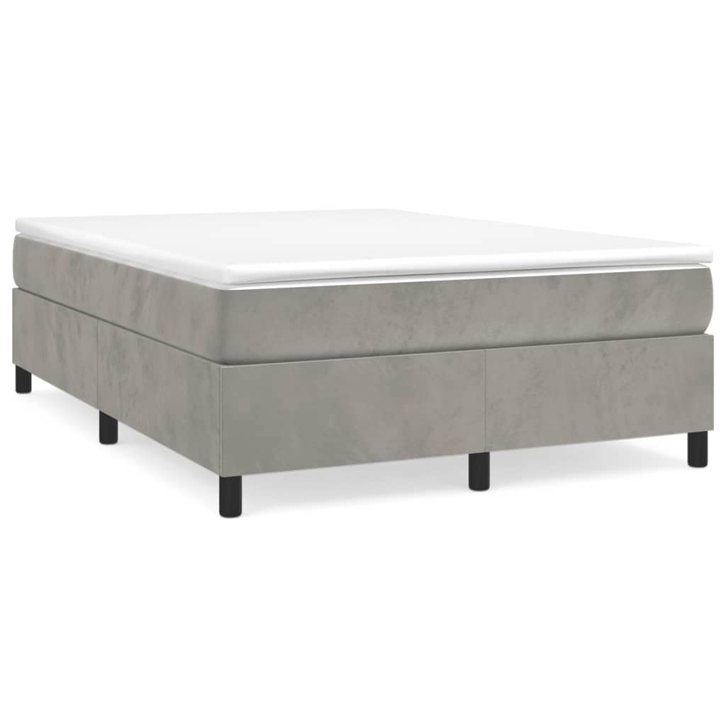 Vidaxl Queen Size Box Spring Bed Frame - Light Gray Velvet Finish With Plywood And Engineered Wood - 81.1&quot; X 59.8&quot; X 13.8&quot;