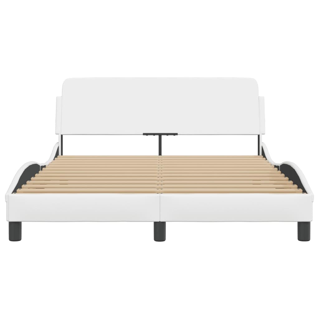 vidaXL White Faux Leather Bed Frame with Headboard - 53.9"x74.8" - Durable, Easy Clean Surface, Sleek Design for Modern Bedrooms