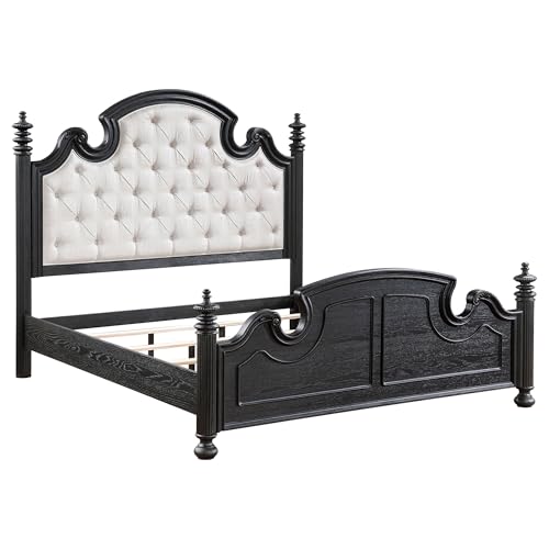 Coaster Home Furnishings Celina Traditional 5-Piece Bedroom Set Fabric Upholstered Queen Size Four-Poster Bed Frame 67-inch Headboard Black 224761Q-S5