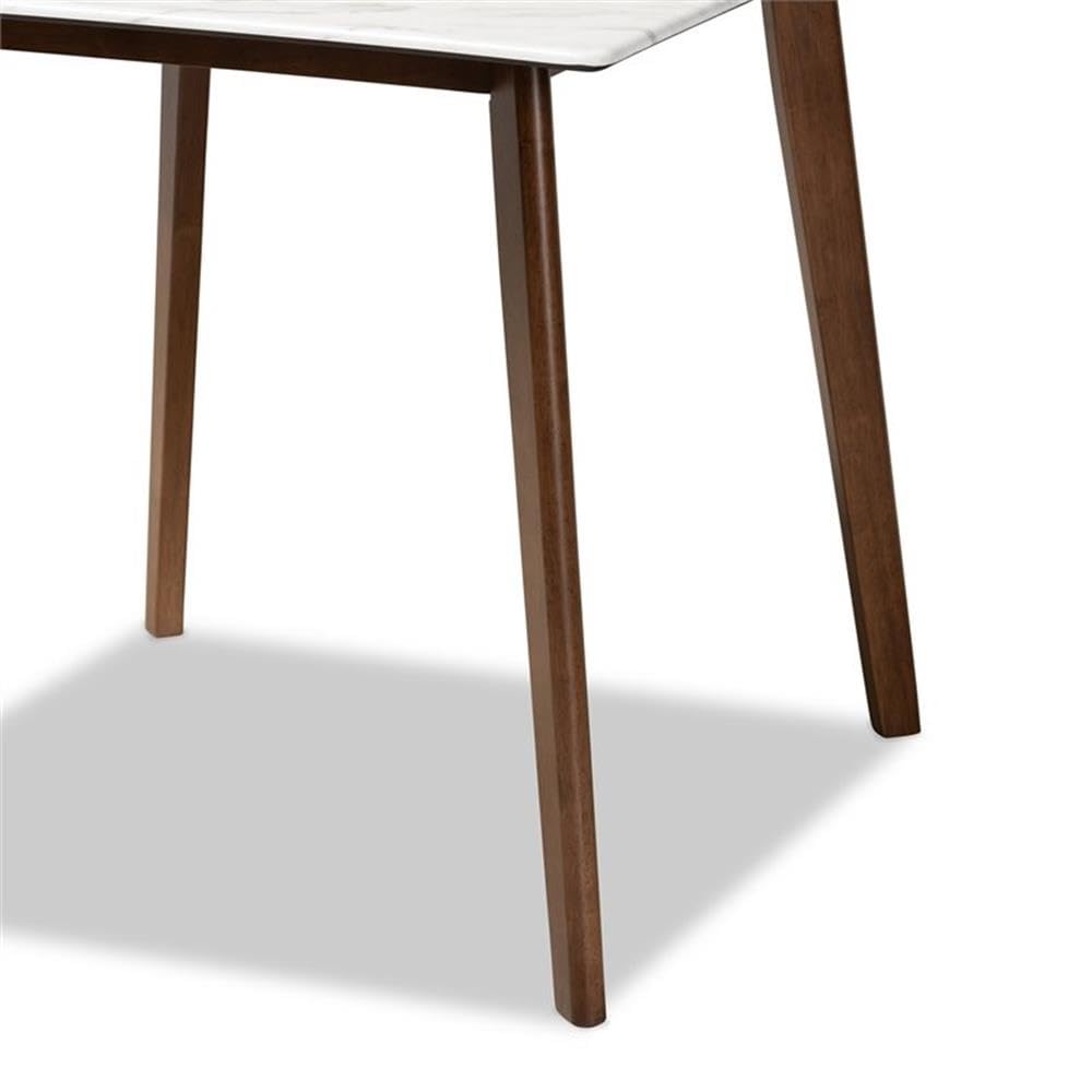 Baxton Studio Kaylee Mid-Century Modern Transitional Walnut Brown Finished Wood Dining Table with Faux Marble Tabletop