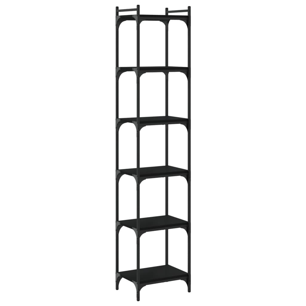 vidaXL 6-Tier Bookcase - Black Metal Frame and Engineering Wood Free-Standing Unit