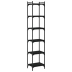 vidaXL 6-Tier Bookcase - Black Metal Frame and Engineering Wood Free-Standing Unit