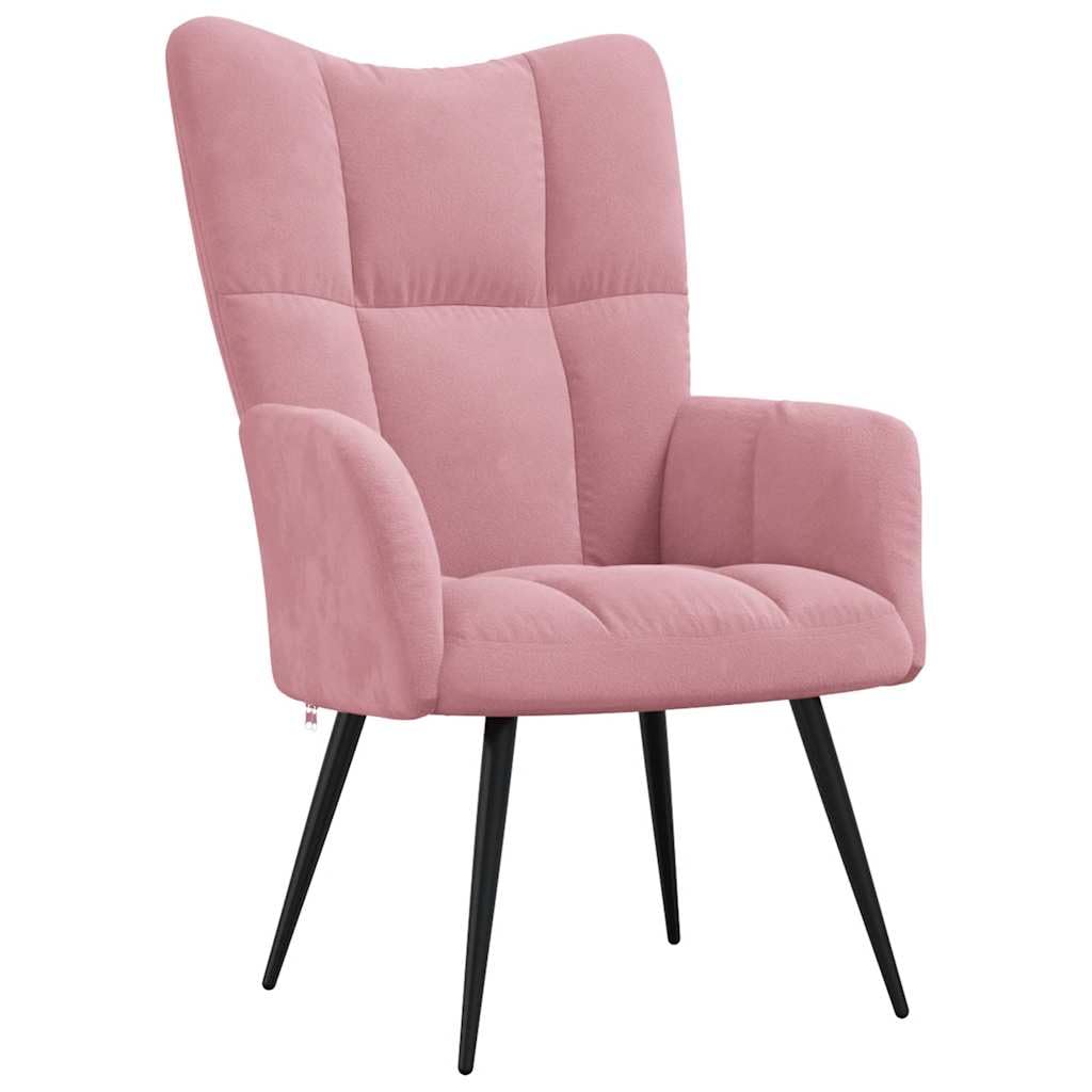 vidaXL Modern Pink Velvet Relaxing Chair with Thick Padded Foam and Stable Steel Frame for Living Room, Bedroom, and Office Space