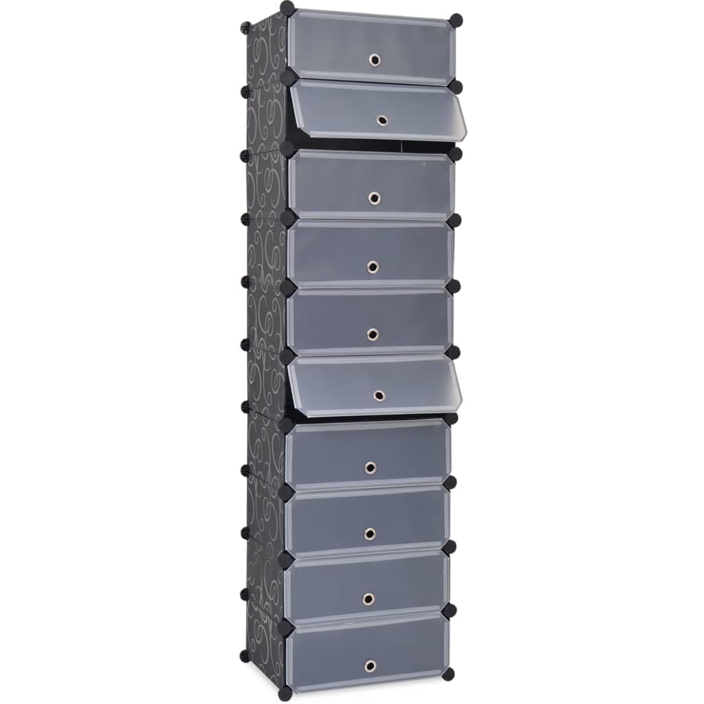 Vidaxl Interlocking Shoe Organizer W/ 10 Compartments Black Rack Cabinet Shelf