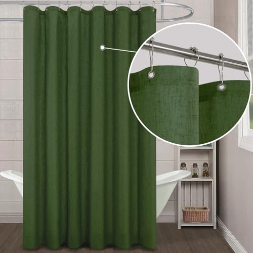 Koufall Olive Green Waterproof Linen Fabric Shower Curtain 72 By 84 Inch Length