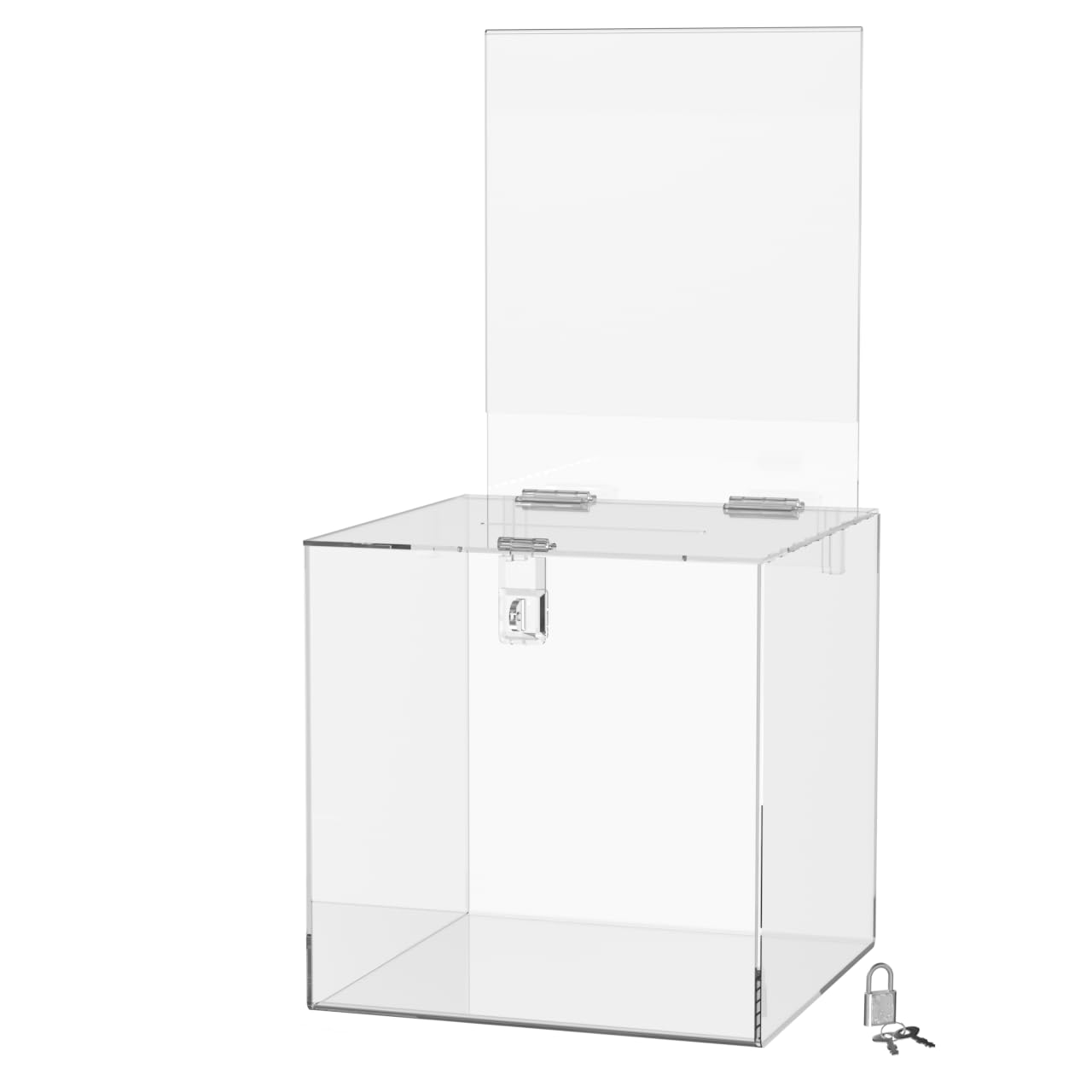 Marketing Holders 12 Inch Locking Ballot Box With Removable 8.5' X 11' Header Sign Holder Clear Acrylic Cube Suggestion Bin