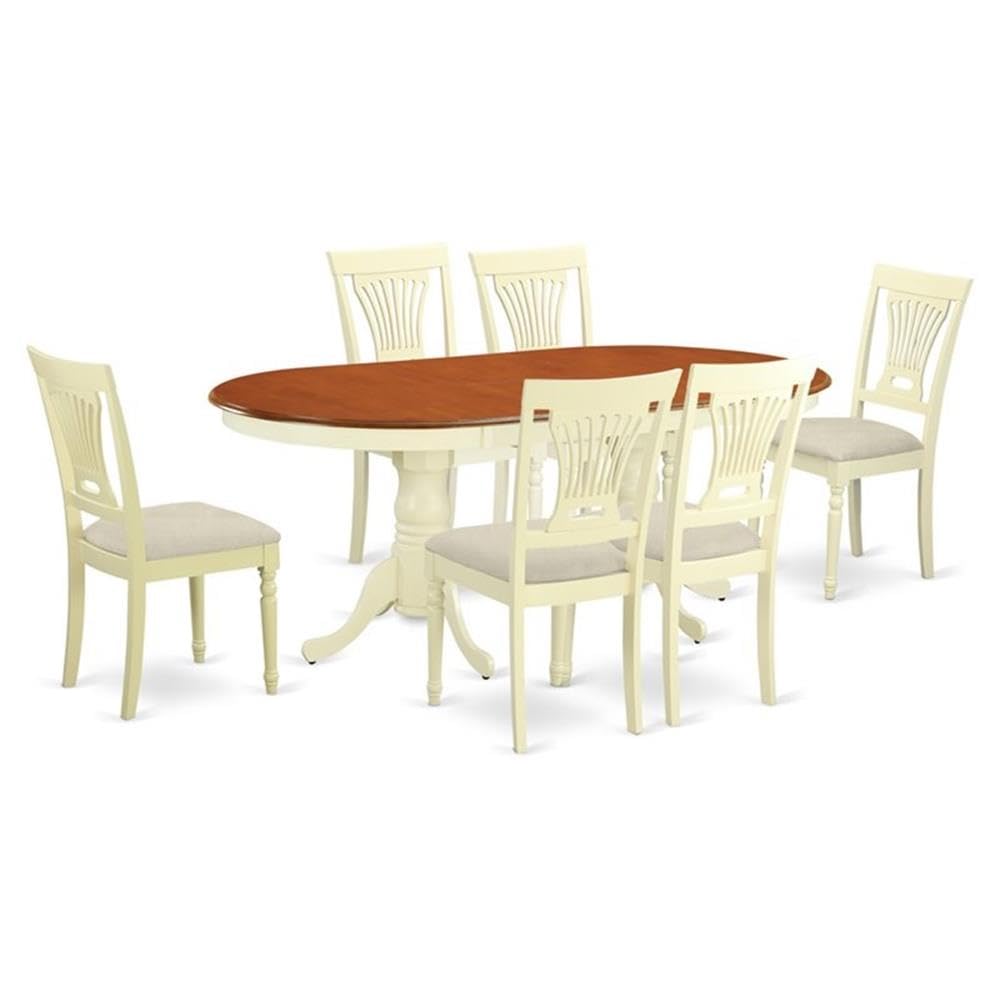 East West Furniture PLAI5-WHI-C 5 Piece Kitchen Table & Chairs Set Includes an Oval Dining Room Table with Butterfly Leaf and 4 Linen Fabric Upholstered Chairs, 42x78 Inch, Buttermilk & Cherry