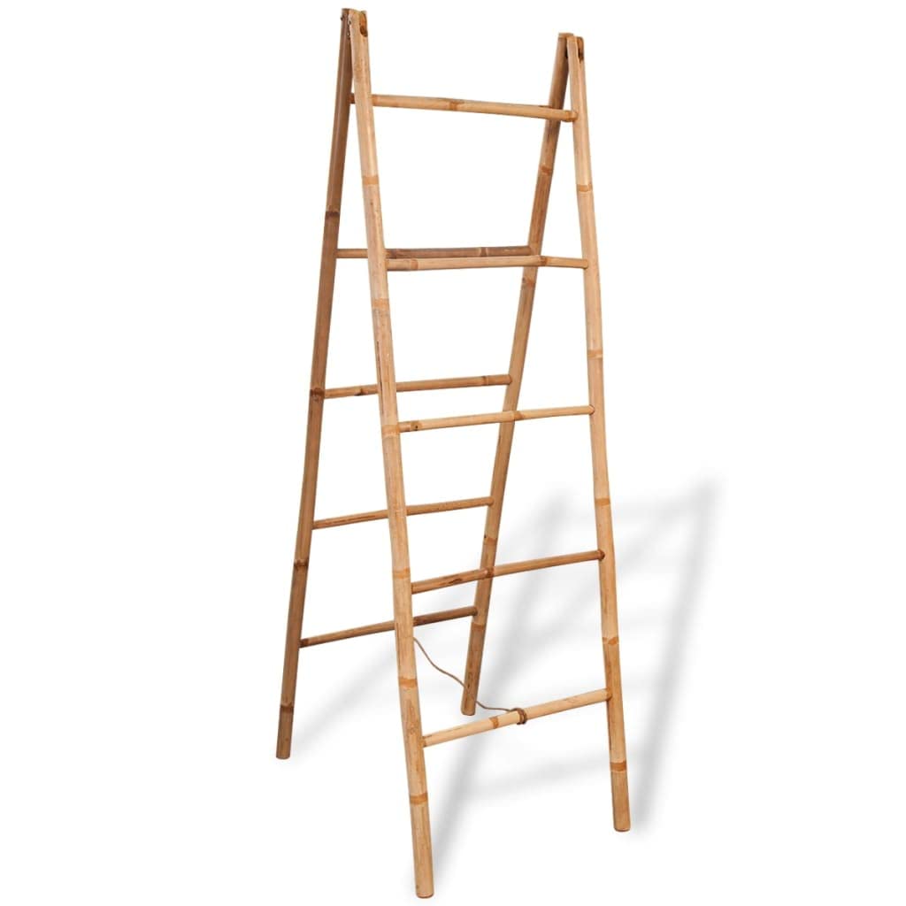 vidaXL Bamboo Double Towel Ladder with 5 Rungs, Brown, Freestanding Towel Rack for Bathroom & Home Decoration, Strong, Durable, Versatile - 19.7&quot;x63&quot;