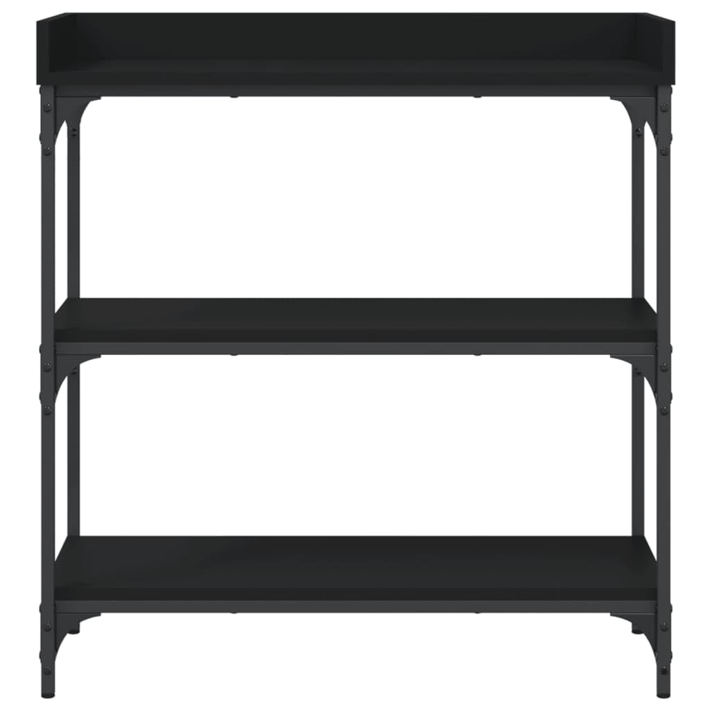 vidaXL Black Contemporary Console Table with Shelves, Engineered Wood and Metal Frame, Adjustable Feet for Stability, Ideal for Entryway, Living Room or Hallway.