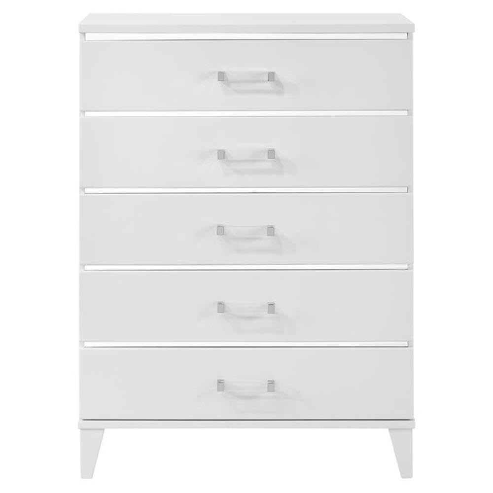 Acme Chelsie Wooden Rectangular Chest with 5 Storage Drawers in White