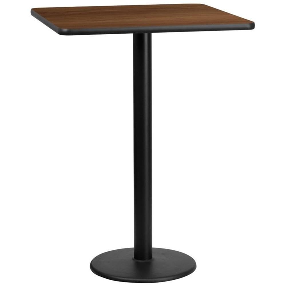 Flash Furniture Stiles 30'' Square Walnut Laminate Table Top With 18'' Round Bar Height Table Base