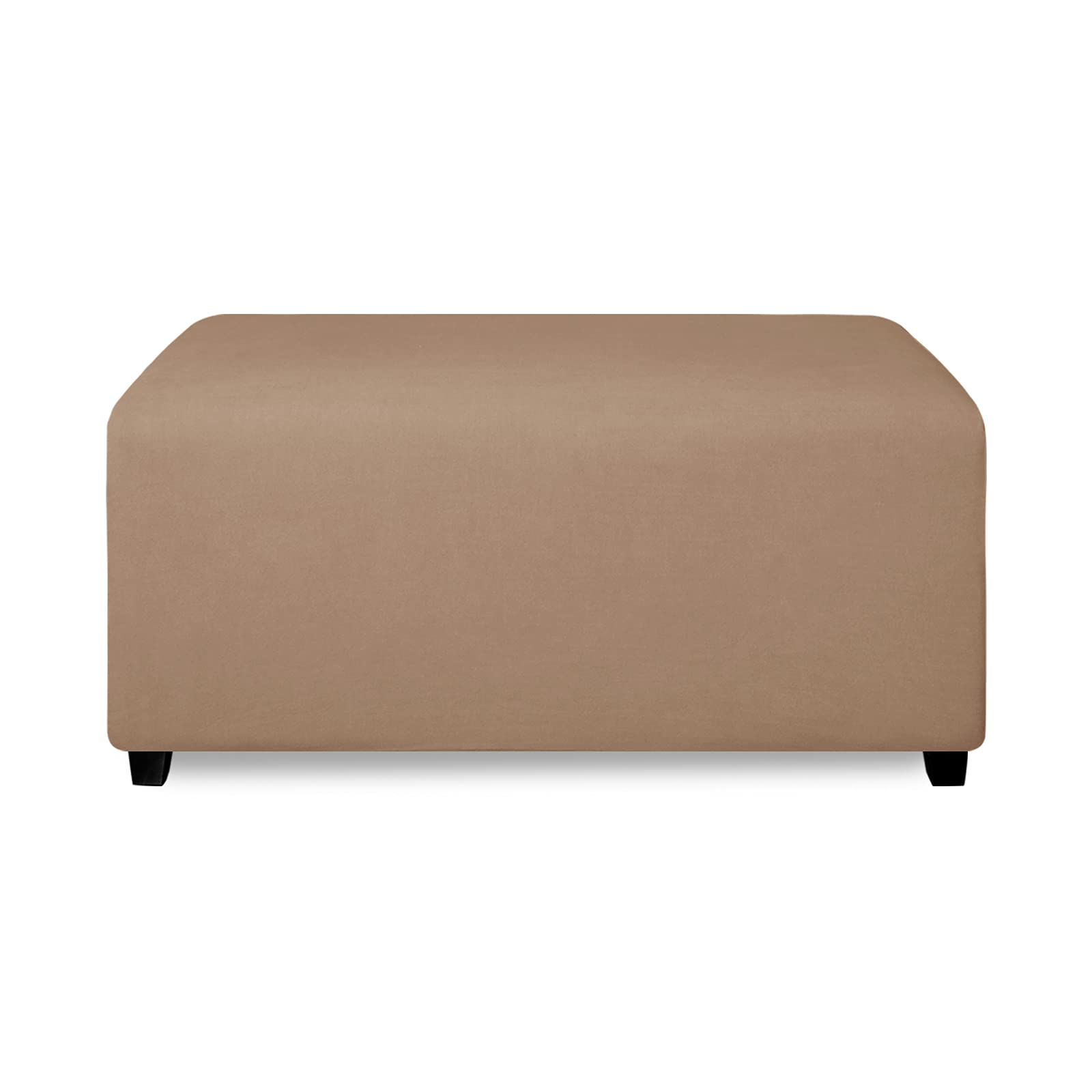 Purefit Super Stretch Soft Form Fit Ottoman Cover Rectangle - Ottoman Slipcovers For Foot Stool & Folding Storage Furniture For Living Room With Nonslip Elastic Bottom (Large, Camel)