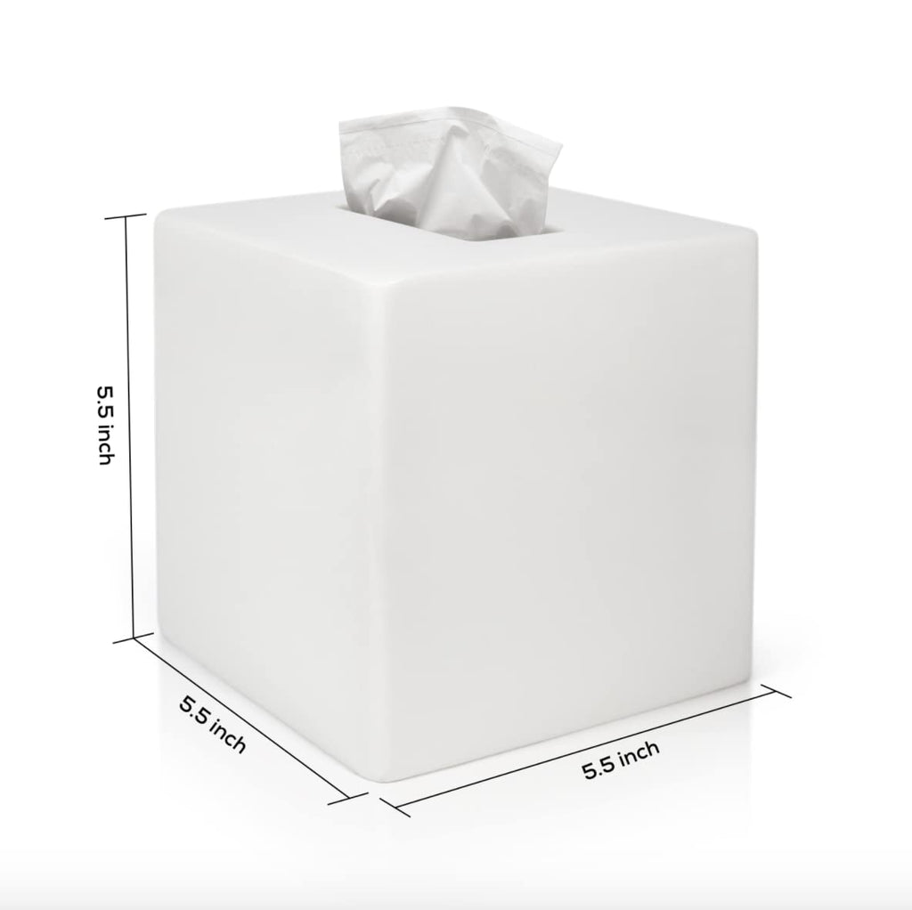 Bunusual White Tissue Box Cover - Modern Tissue Holder, Lacquer High Gloss Finish & Rounded Edges - Cube Square Box. Bathroom, D