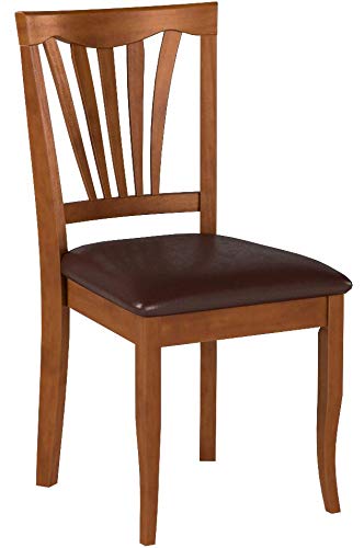 East West Furniture AVC-SBR-LC Avon Dining Chairs - Faux Leather Upholstered Wood Chairs, Set of 2, Saddle Brown