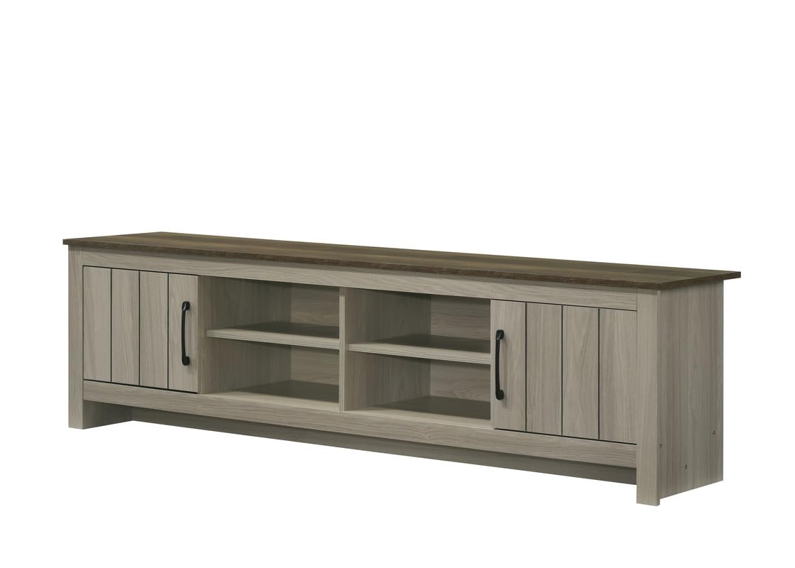 LILOLA LIVING Nyla 68.5&quot; W Gray Oak TV Stand with Shelves and Cabinet Doors