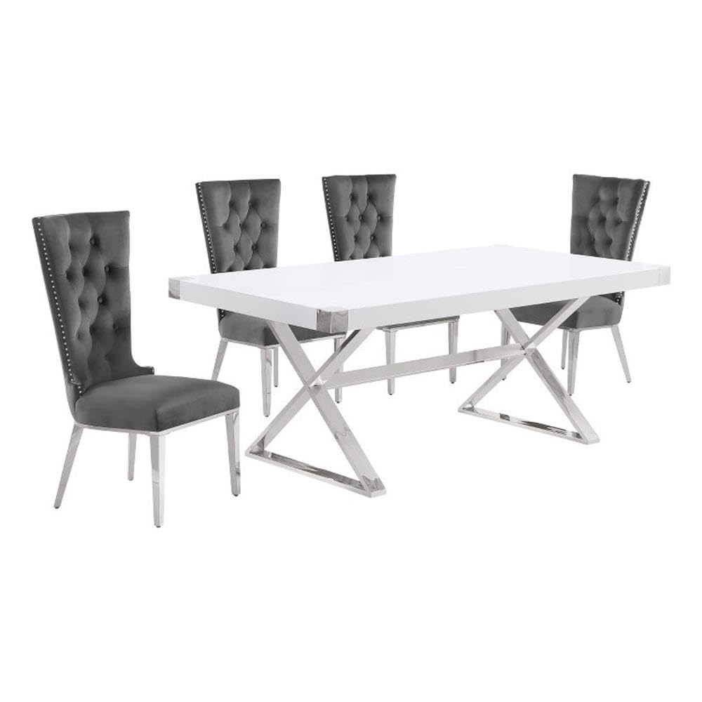 Best Quality Furniture D440/1-Sc330-7 Dining Set, 5-Piece, Dark Gray/Silver