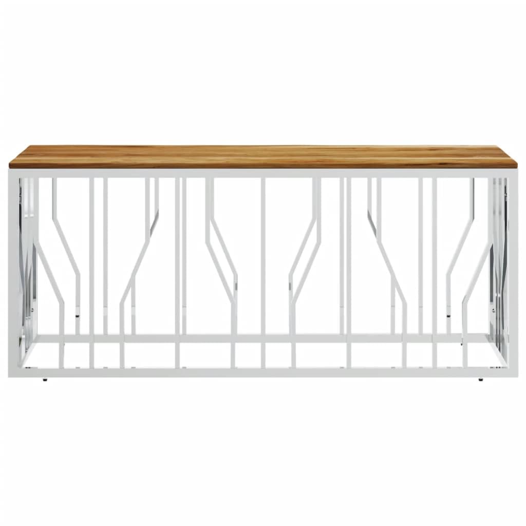 vidaXL Stainless Steel Wood Coffee Table - Modern Acacia Centerpiece Table, Silver/Brown, Easy Clean, 43.3x17.7x17.7 in