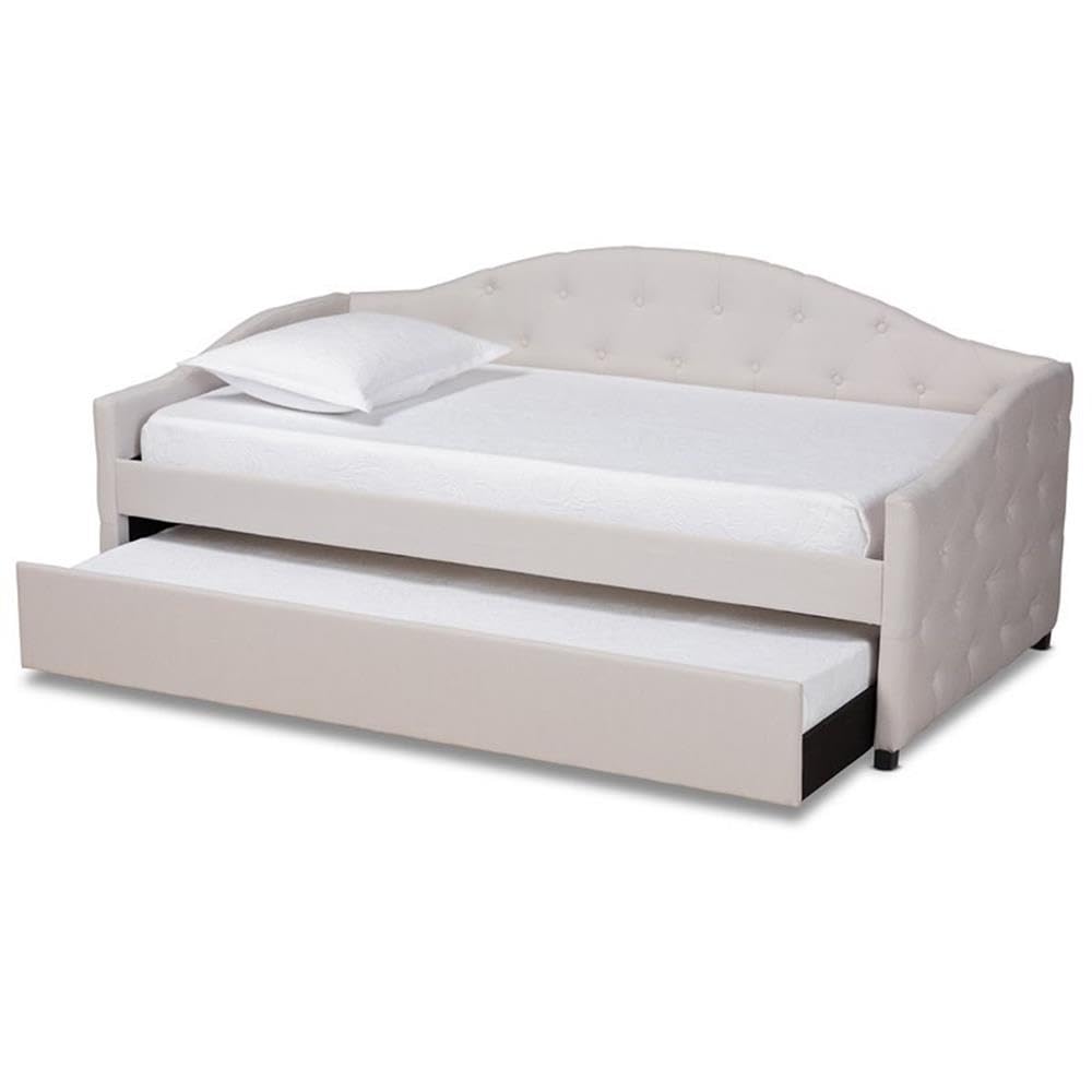 Baxton Studio Becker Modern and Contemporary Transitional Beige Fabric Upholstered Twin Size Daybed with Trundle