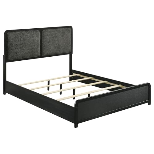 Coaster Home Furnishings Cavelle Transitional 4-Piece Bedroom Set Chenille Upholstered Eastern King Size Panel Bed Frame 51-inch Headboard Black 223661KE-S4