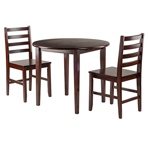 Ergode Clayton Round Drop Leaf Table Set | Solid Wood | Walnut Finish | 2 Chairs | Versatile Dining/Kitchen/Family Room Workspace | Easy Assembly