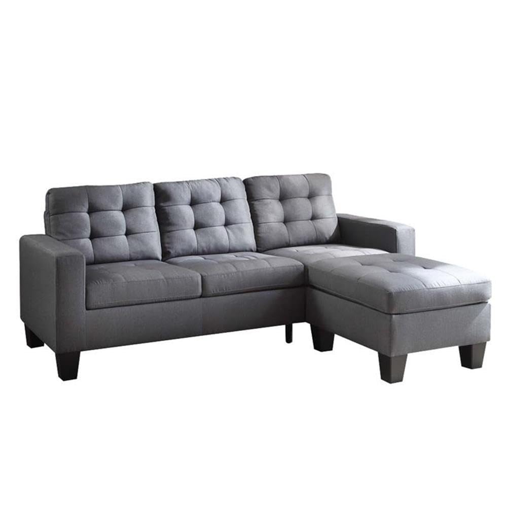 Acme Earsom Linen Fabric Tufted Back Sectional Sofa in Gray