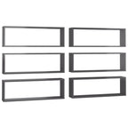 vidaXL Wall Cube Shelves 6 pcs High Gloss Gray 31.5"x5.9"x10.4" Engineered Wood