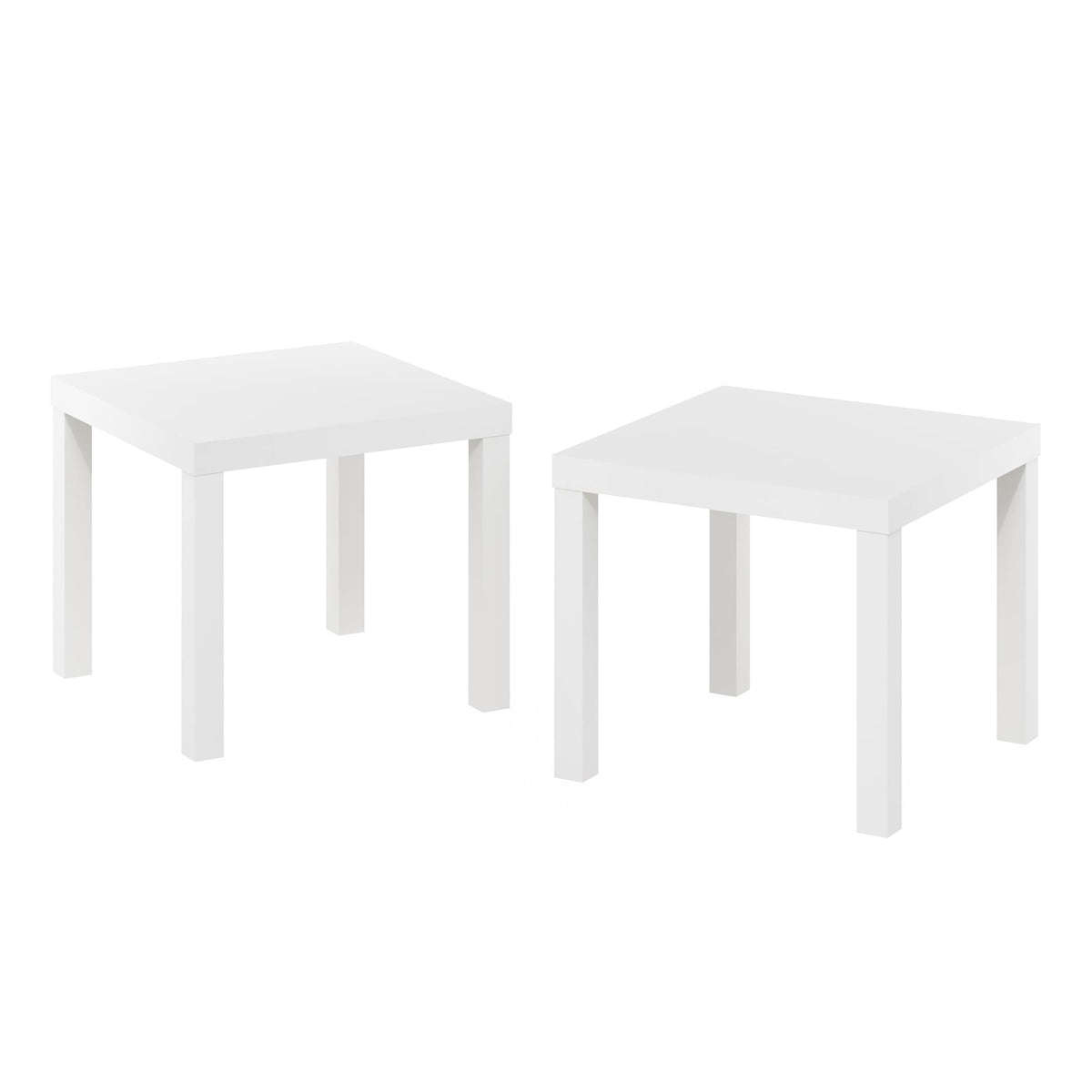 Furinno Classic Homey Square Parsons Side End Table, Set of 2, White