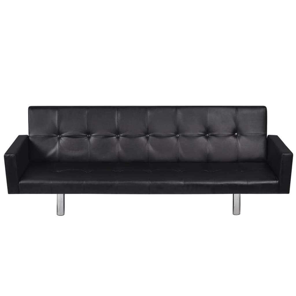 Vidaxl Sofa Bed, Convertible Sleeper Sectional Sofa Bed With Armrests, Adjustable Couch For Living Room, Modern Style, Black Artificial Leather