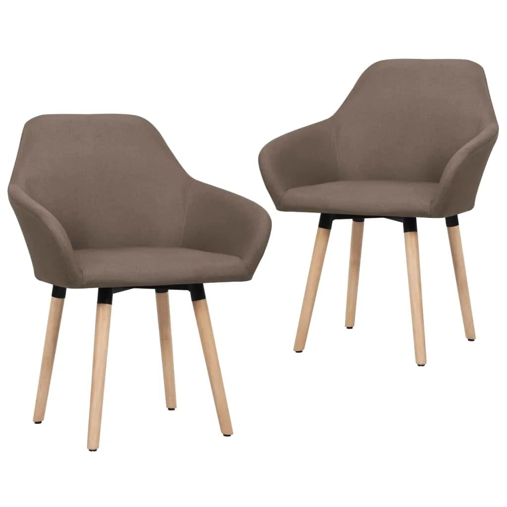 vidaXL Set of 2 Dining Chairs, Brown Fabric, Comfortable Seating with Armrests, Sturdy Metal and Solid Wood Legs, High Load Capacity