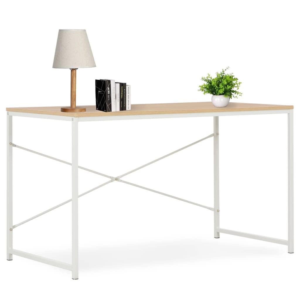 vidaXL Industrial Style Computer Desk - Large Workspace with Engineered Wood and Powder-Coated Metal Construction - White and Oak - 47.2&quot;x23.6&quot;x27.6&quot;
