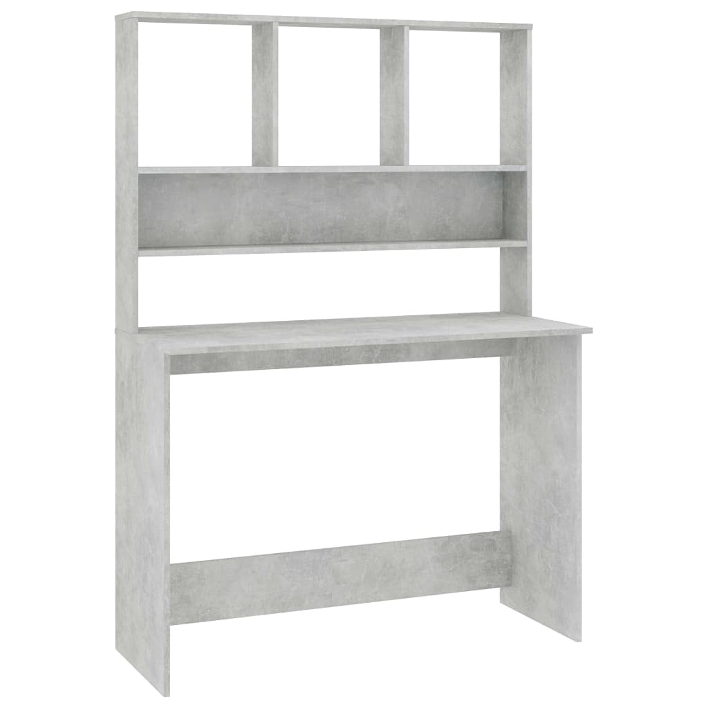 vidaXL Engineered Wood Desk with Shelves - Space-Saving Vertical Design - Concrete Gray - Ideal for Small Offices and Dorm Spaces - Size: 43.3"x17.7"x61.8"