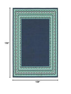 HomeRoots Polypropylene 9’x13’ Navy and Green Geometric Indoor Outdoor Area Rug