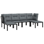 vidaXL 7 Piece Black and Gray Patio Lounge Set - Weather-Resistant Poly Rattan/PE Rattan - Powder-Coated Steel Frame - Versatile Modular Design - Comfortable with Padded Cushions and a Handy Footstool