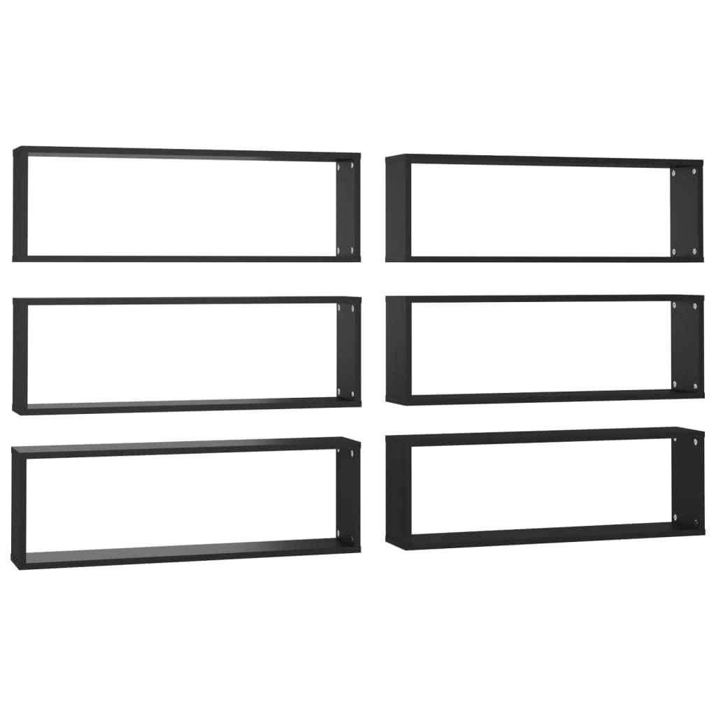 vidaXL Wall Cube Shelves 6 pcs Black 31.5&quot;x5.9&quot;x10.4&quot; Engineered Wood