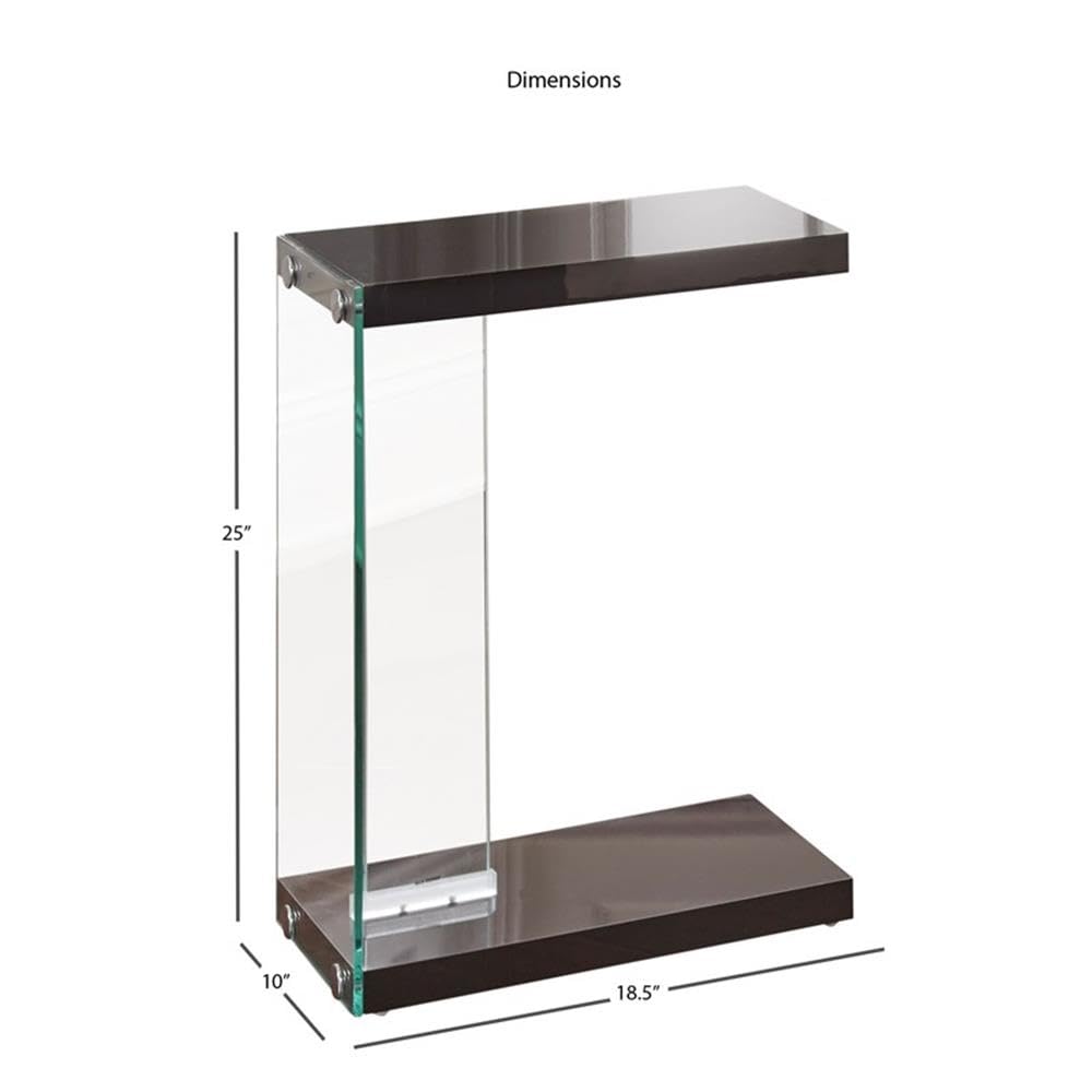 Steve Silver Elaina Chair Side End Table, ??Shaped Table, Living Room, Bedroom, Balcony, and Office, Tempered Glass, Fits Under a Sofa or Chair, Faux Wood, 18.5&quot; Lx10 Wx25 H, Black