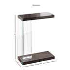 Steve Silver Elaina Chair Side End Table, ??Shaped Table, Living Room, Bedroom, Balcony, and Office, Tempered Glass, Fits Under a Sofa or Chair, Faux Wood, 18.5" Lx10 Wx25 H, Black