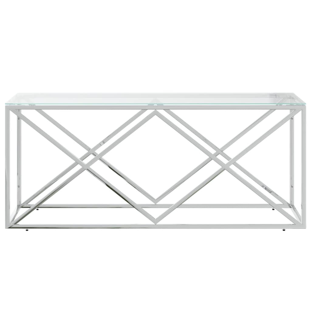 vidaXL Stainless Steel and Tempered Glass Coffee Table - Industrial Style Accent Side Table for Living Room, Lounge, Silver Rectangular Top
