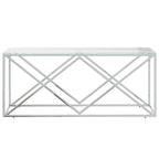 vidaXL Stainless Steel and Tempered Glass Coffee Table - Industrial Style Accent Side Table for Living Room, Lounge, Silver Rectangular Top
