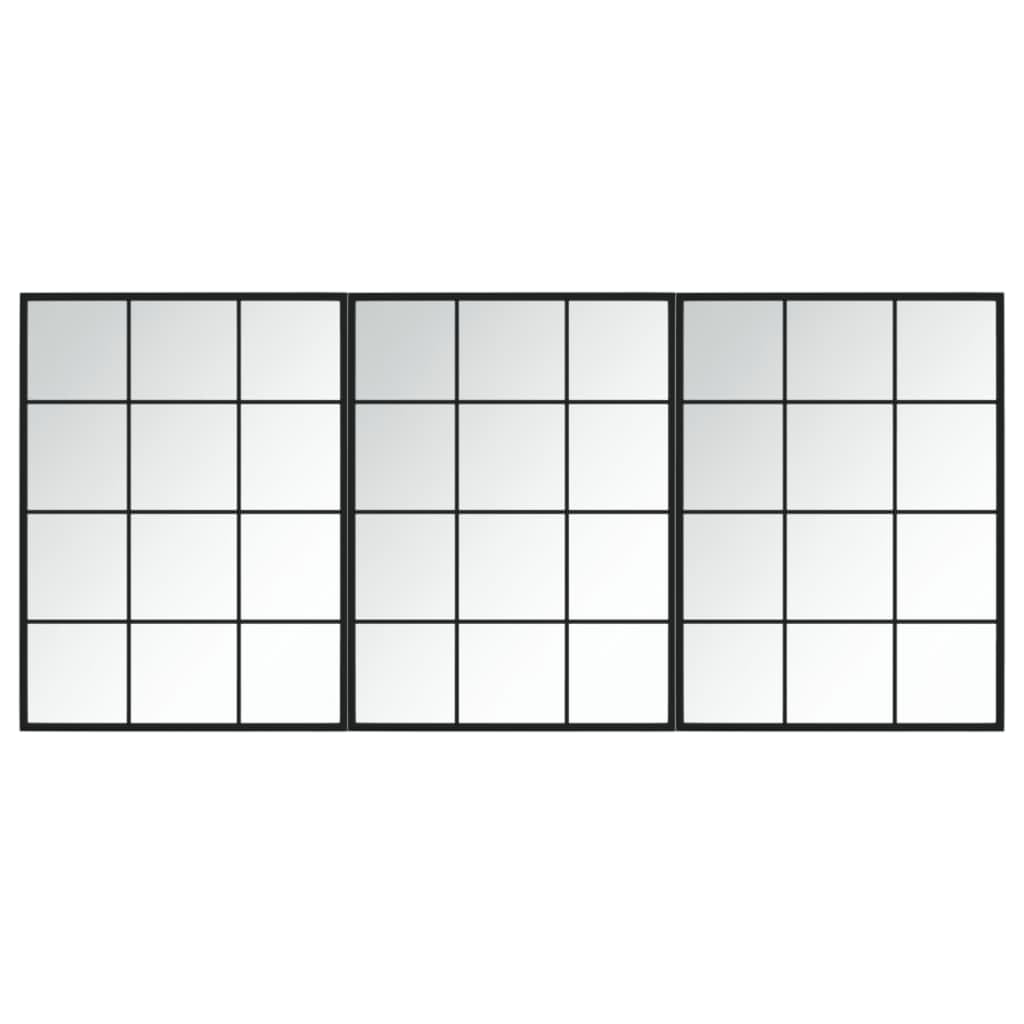 vidaXL 3-Piece Black Metal Framed Wall Mirrors - Modern Decorative Mirrors for Bathroom/Living Room with Easy Hook Installation, 31.5 x 23.6 inches per Piece, Durable Glass