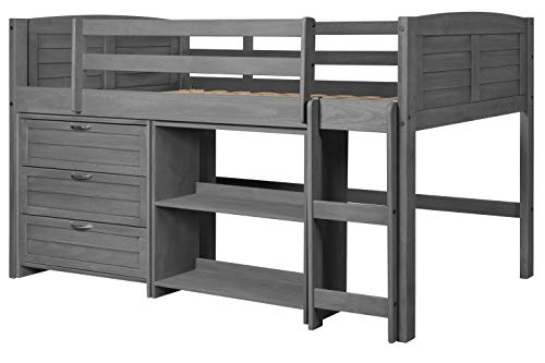 Donco Kids Louver Panel Modular Low Loft Bed in Antique Grey Finish - Combo Set C